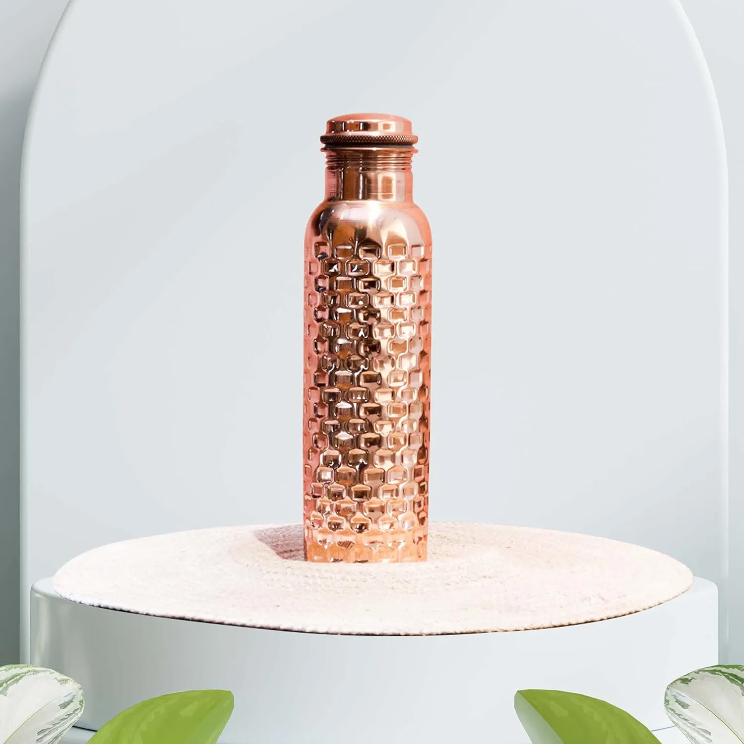 Craft Trade Diamond Pure Copper Bottle with Lid and Carry Bag for Drinking Water BPA Free Leak Proof Boosts Immunity, Supports Digestive & Liver Health, Ayurveda Inspired 34oz - 1 Litre Natural
