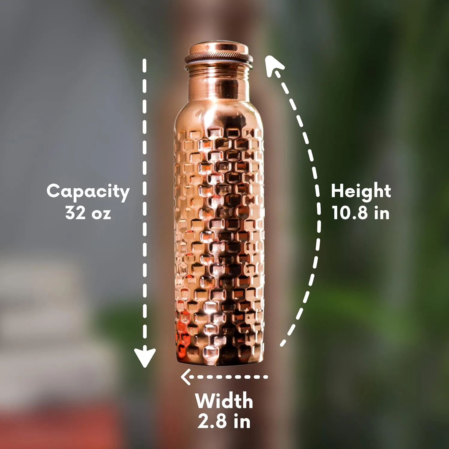 Craft Trade Diamond Pure Copper Bottle with Lid and Carry Bag for Drinking Water BPA Free Leak Proof Boosts Immunity, Supports Digestive & Liver Health, Ayurveda Inspired 34oz - 1 Litre Natural