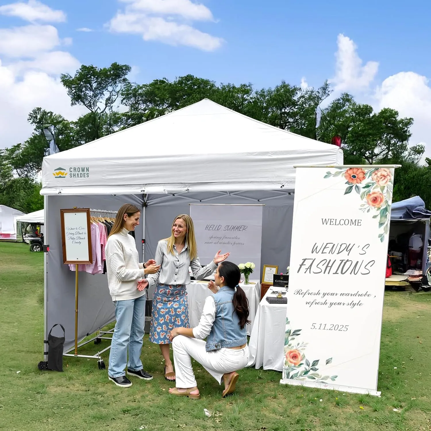 CROWN SHADES 10x10 Pop Up Canopy Tent Instant Commercial 1-Person Setup Patended Centerlock with 400D Fabric, 4 Sidewalls, 4" Wheels, 4 Upgraded Weights, Sto'N Go Bag, White