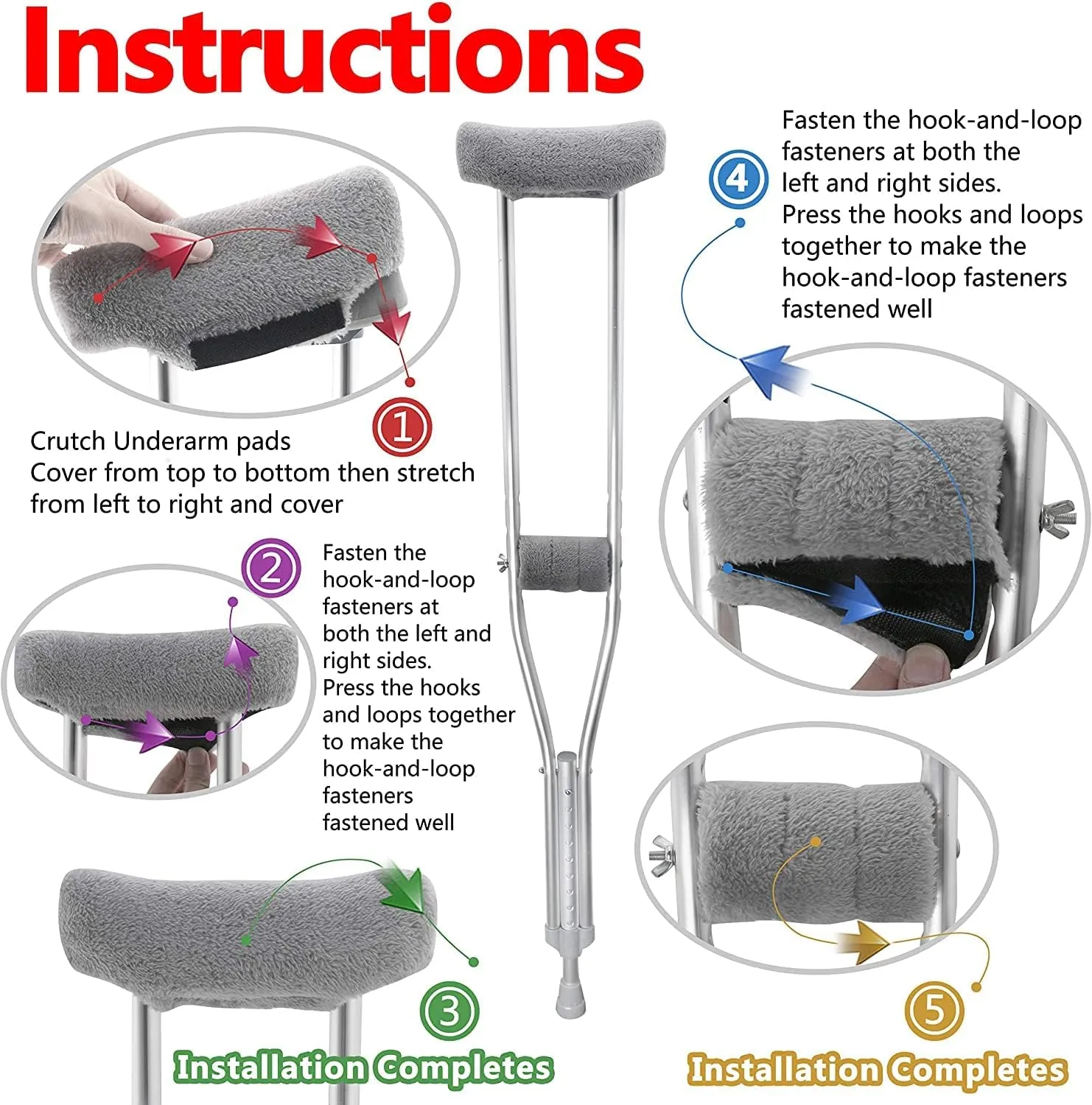 Crutch Pad and Hand Grip Covers Padding Washable Covers Crutch Underarm Crutch Cover Foam Crutch Padded Forearm Handle Pillow Covers for Walking Crutches for Armpits