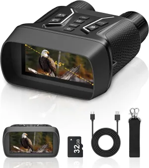CVLIFE 4.5" Large Screen Night Vision Binoculars, 4K High Definition Video & 36MP Image Binoculars with 7-Level Adjustable IR, 8X Electronic Zoom, 32GB Storage for Camping and Observation