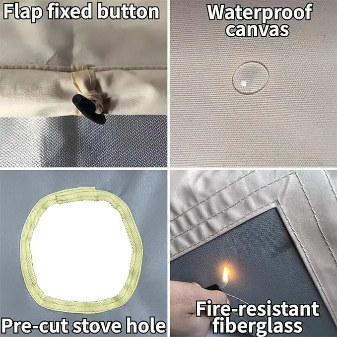 DANCHEL OUTDOOR Stove Jack Kit for Tent with Rain Flap Cover for Dia. 4''/5.85'', Fire Resistant Wood Stove Hole for Canvas Tent Hot Tent Chimney, Side Wall A/C 4 Season