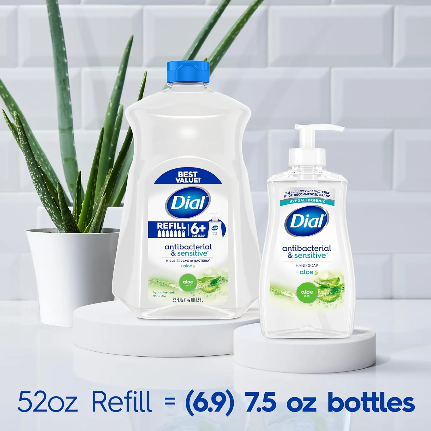 Dial Antibacterial Liquid Hand Soap Refill, Aloe, 52 fl oz (Pack of 3)