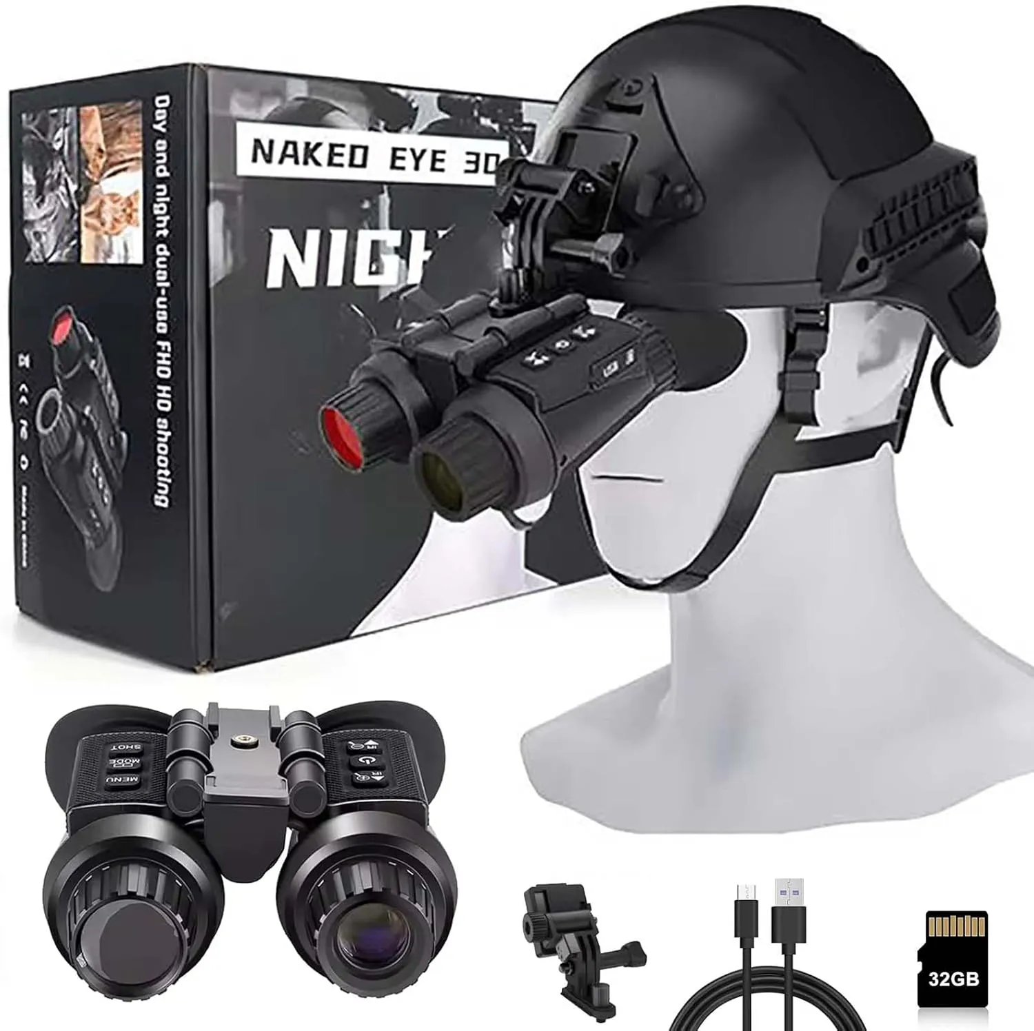 Digital Night Vision Goggles, 3D 36MP 4K Night Vision Binoculars Head-Mounted with 32GB Memory Card to Save Photos/Videos, 8X Digital, 7 Gear Infrared