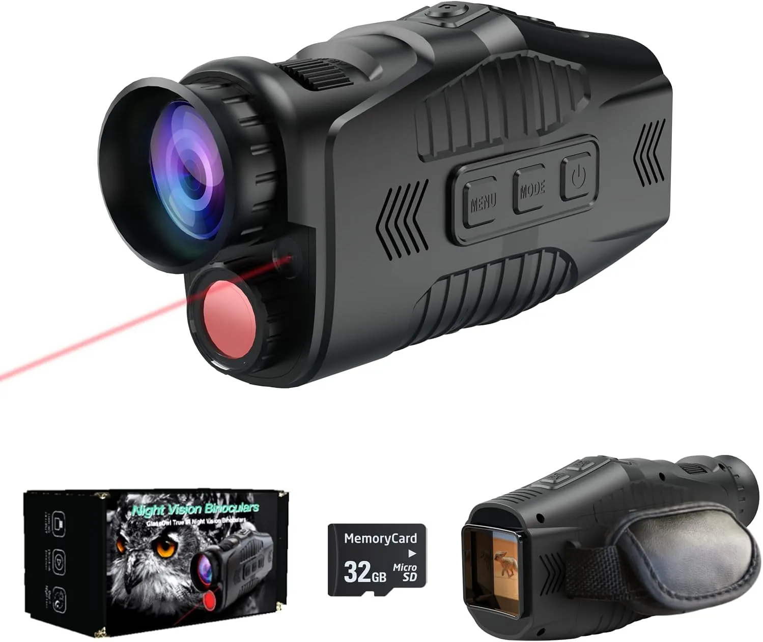 Digital Night Vision Monocular with Infrared Illuminator & Video Recording, 984ft Long Distance, 1080P Night Vision Goggles Binoculars for Hunting, Camping, Surveillance with 32 GB SD Card
