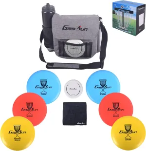 DISC Golf Set-Includes 1pc Heavy Duty Nylon Carry Bag, 2pcs Drivers, 2pcs Mid-Ranges, 2pcs Putters, 1pc Mini Disc Marker, 1pc 12”x12” Embroider Logo Black Towel and 1pc Gift Color Box