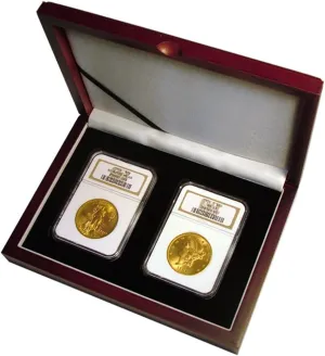 Display box for two NGC/PCGS/Premier/Lil Bear Elite Coin Slab Mahogany Matte Finish