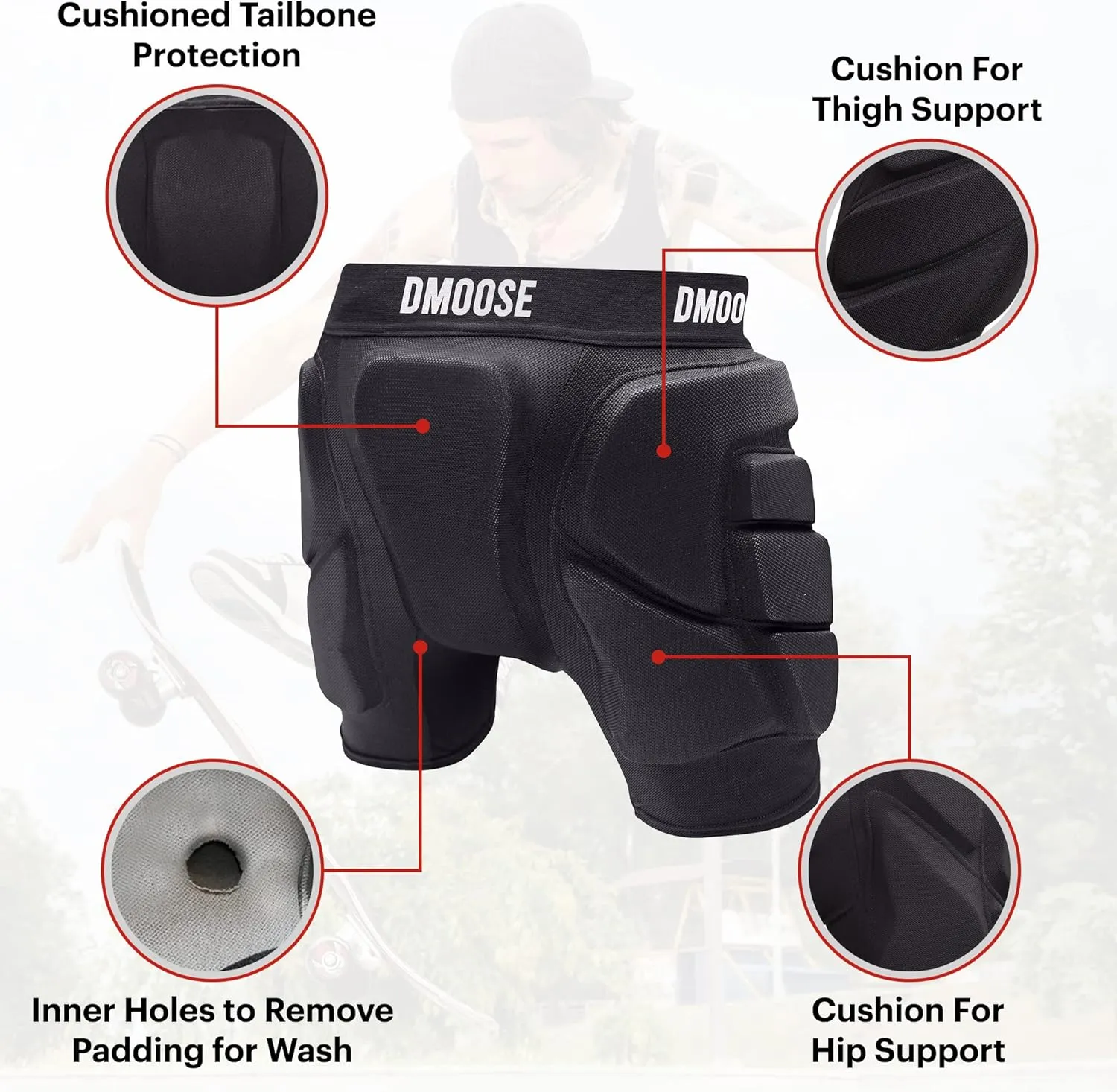 DMoose Protective 3D Padded Shorts for Snowboarding, Ski Protection, Skating | Butt Pads Snowboarding Impact Shorts with Butt, Hip and Tailbone Protector Crash Pants