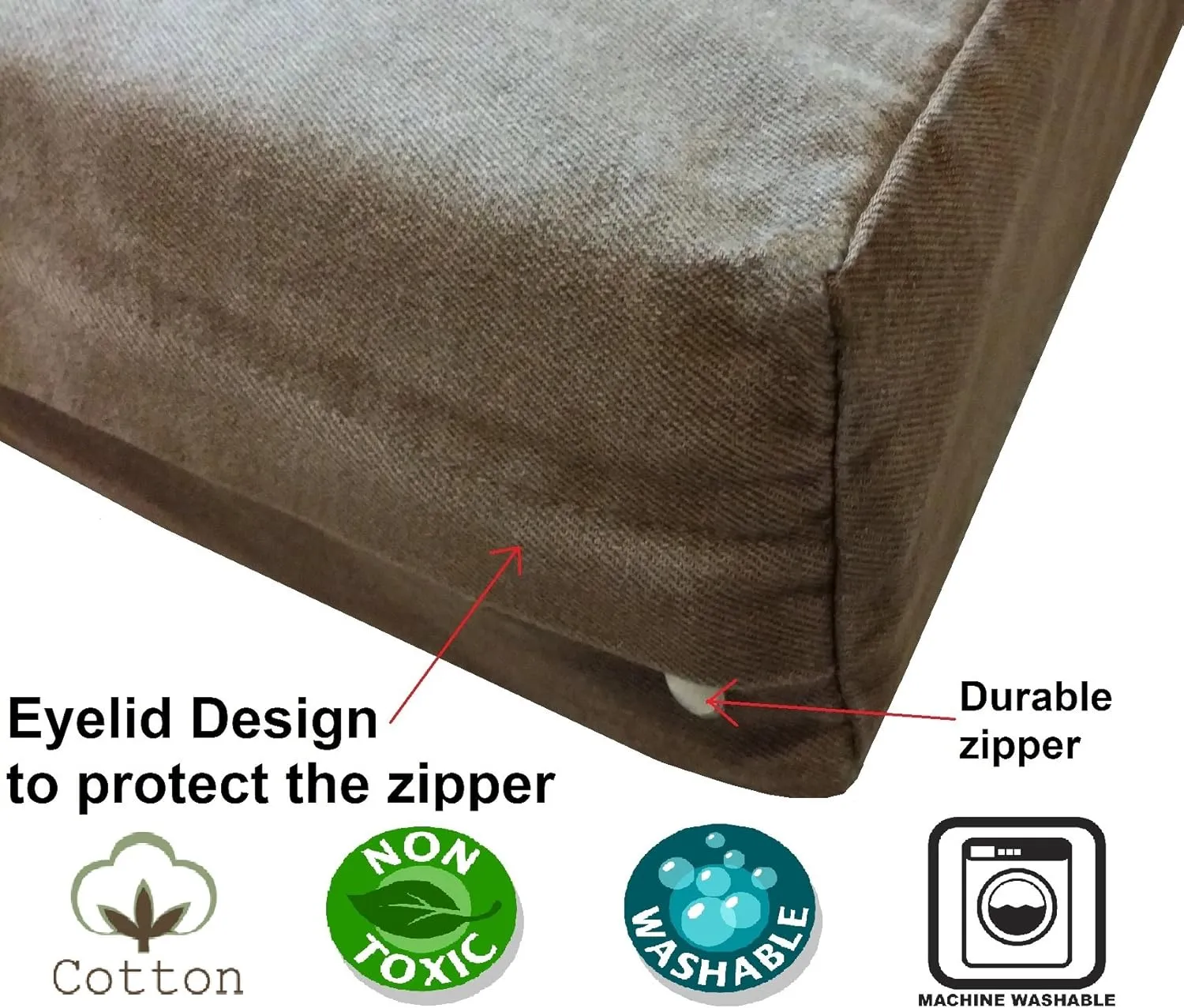 Dogbed4less 55X47X4 Inches Heavy Duty Brown Color Denim Jean Dog Pet Bed External Zipper Cover - Replacement Cover only