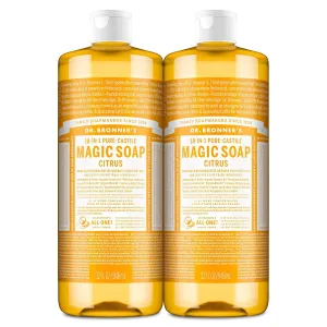 Dr. Bronner's Magic Soap-Pure-Castile Liquid Soap (Citrus, 32 ounce, 2-Pack)-Regenerative Organic Certified Oils, 18-in-1 Uses: Body, Hair, Laundry, Pets & Dishes, Concentrated, Vegan, Non-GMO