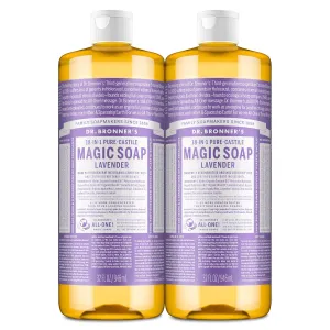 Dr. Bronner's Magic Soap - Pure-Castile Liquid Soap (Lavender, 32 ounce, 2-Pack) -Regenerative Organic Certified Oils, 18-in-1 Uses: Body, Hair, Laundry, Pets & Dishes, Concentrated, Vegan, Non-GMO
