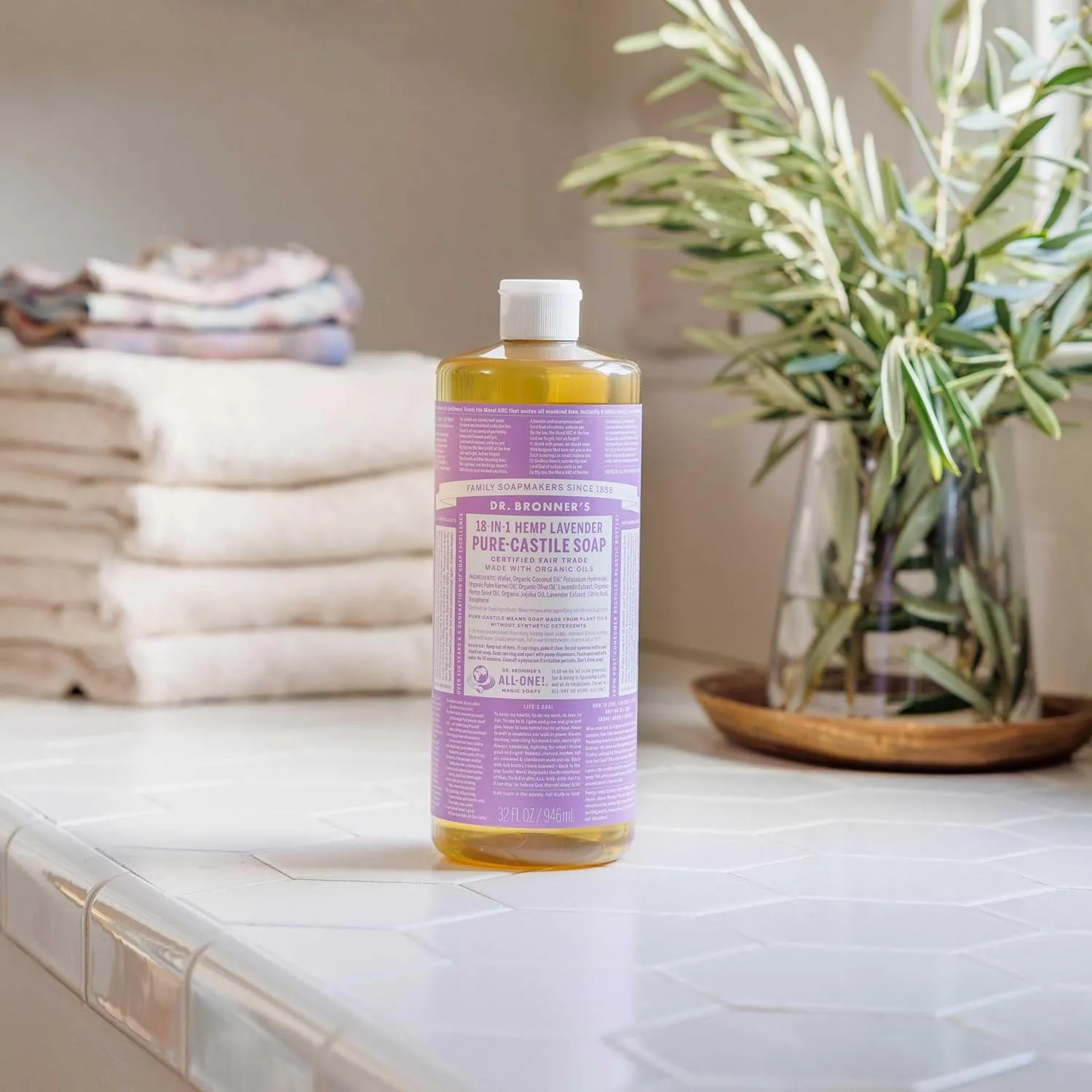 Dr. Bronner's Magic Soap - Pure-Castile Liquid Soap (Lavender, 32 ounce, 2-Pack) -Regenerative Organic Certified Oils, 18-in-1 Uses: Body, Hair, Laundry, Pets & Dishes, Concentrated, Vegan, Non-GMO