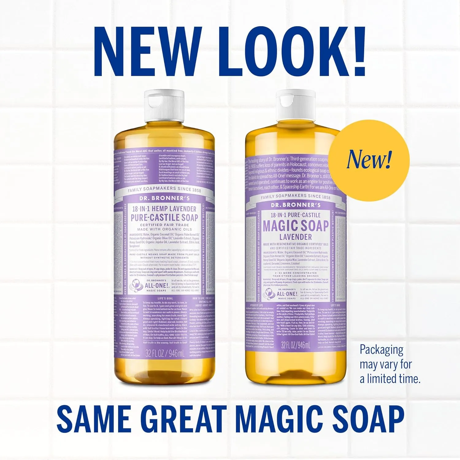 Dr. Bronner's Magic Soap - Pure-Castile Liquid Soap (Lavender, 32 ounce, 2-Pack) -Regenerative Organic Certified Oils, 18-in-1 Uses: Body, Hair, Laundry, Pets & Dishes, Concentrated, Vegan, Non-GMO