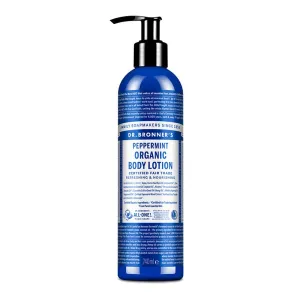 Dr. Bronner's Organic Peppermint Hand and Body Lotion, Made with Organic Oils, Used for Face and Body, Certified Fair Trade & Vegan Friendly, 236ml Recycled Bottle