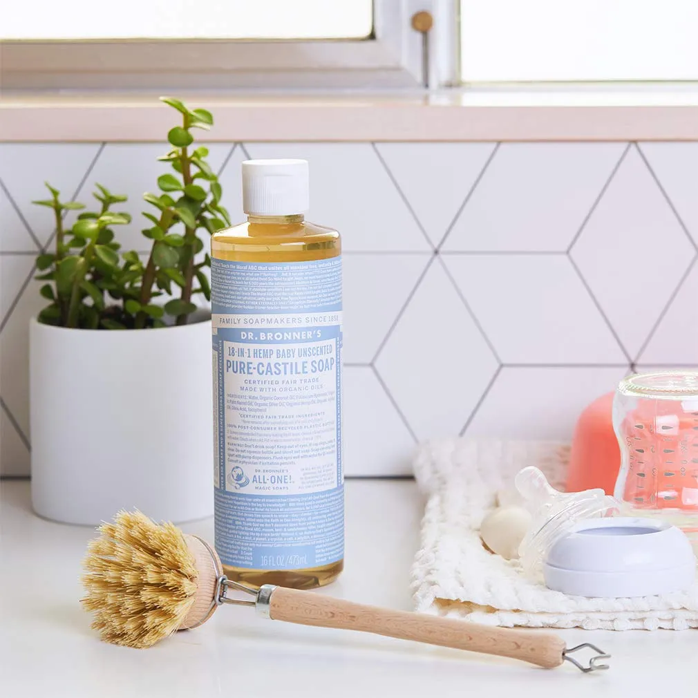 Dr. Bronner's - Pure-Castile Liquid Soap (Baby Unscented, 16 ounce, 2-Pack) - Made with Organic Oils, 18-in-1 Uses: Face, Hair, Laundry and Dishes, For Sensitive Skin and Babies, No Added Fragrance