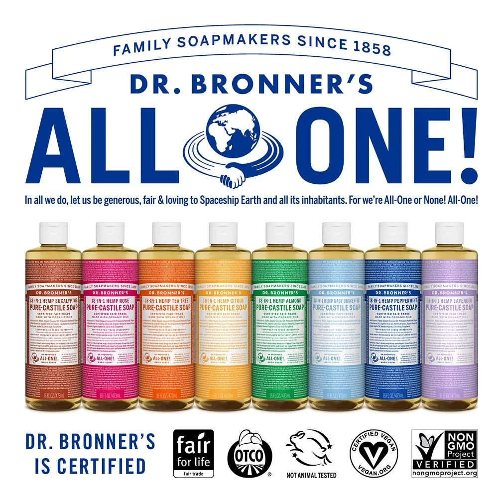 Dr. Bronner's - Pure-Castile Liquid Soap (Baby Unscented, 16 ounce, 2-Pack) - Made with Organic Oils, 18-in-1 Uses: Face, Hair, Laundry and Dishes, For Sensitive Skin and Babies, No Added Fragrance