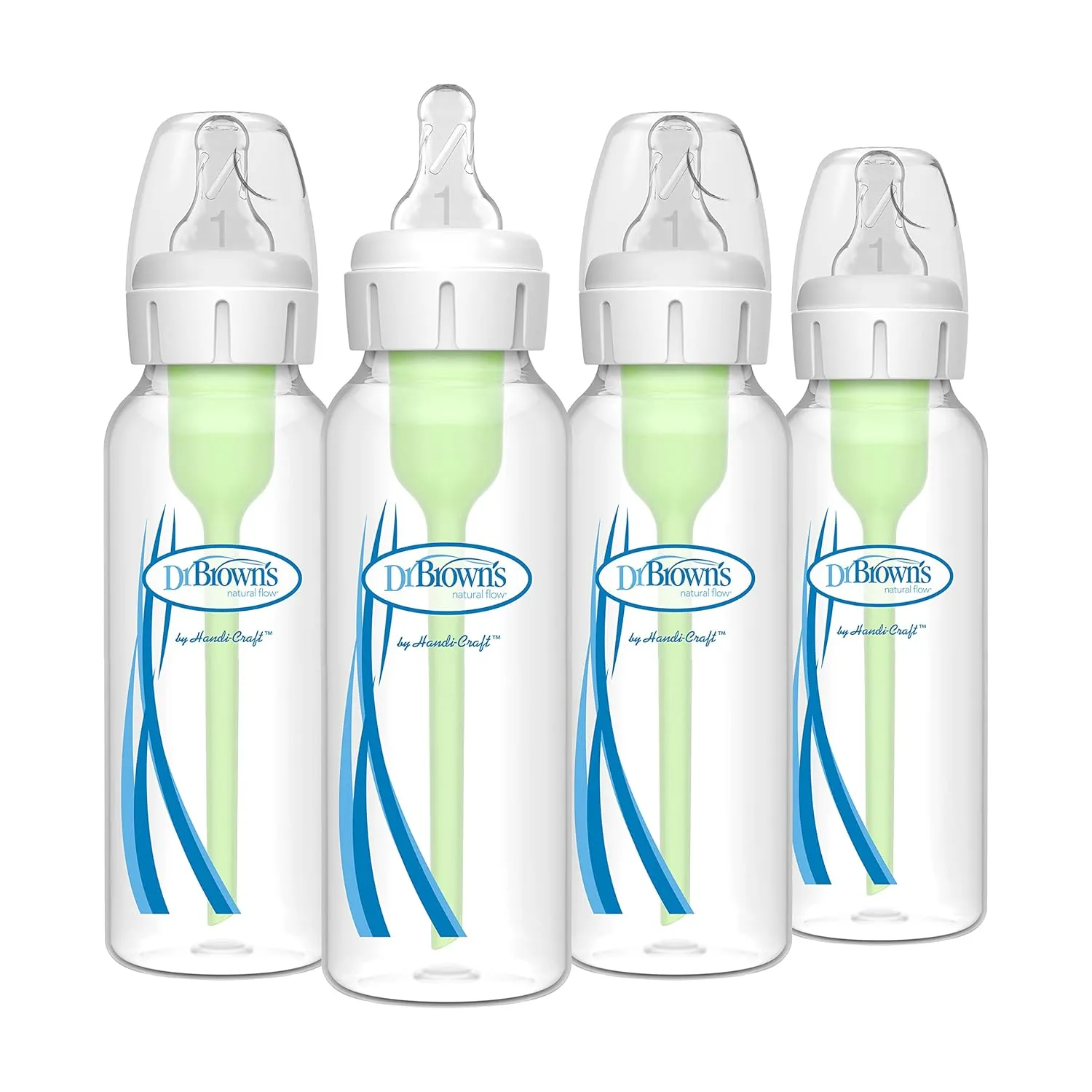 Dr. Brown's Natural Flow Anti-Colic Options  Narrow Baby Bottle, 8 oz/250 mL, with Level 1 Slow Flow Nipples, 0m , 4 Pack