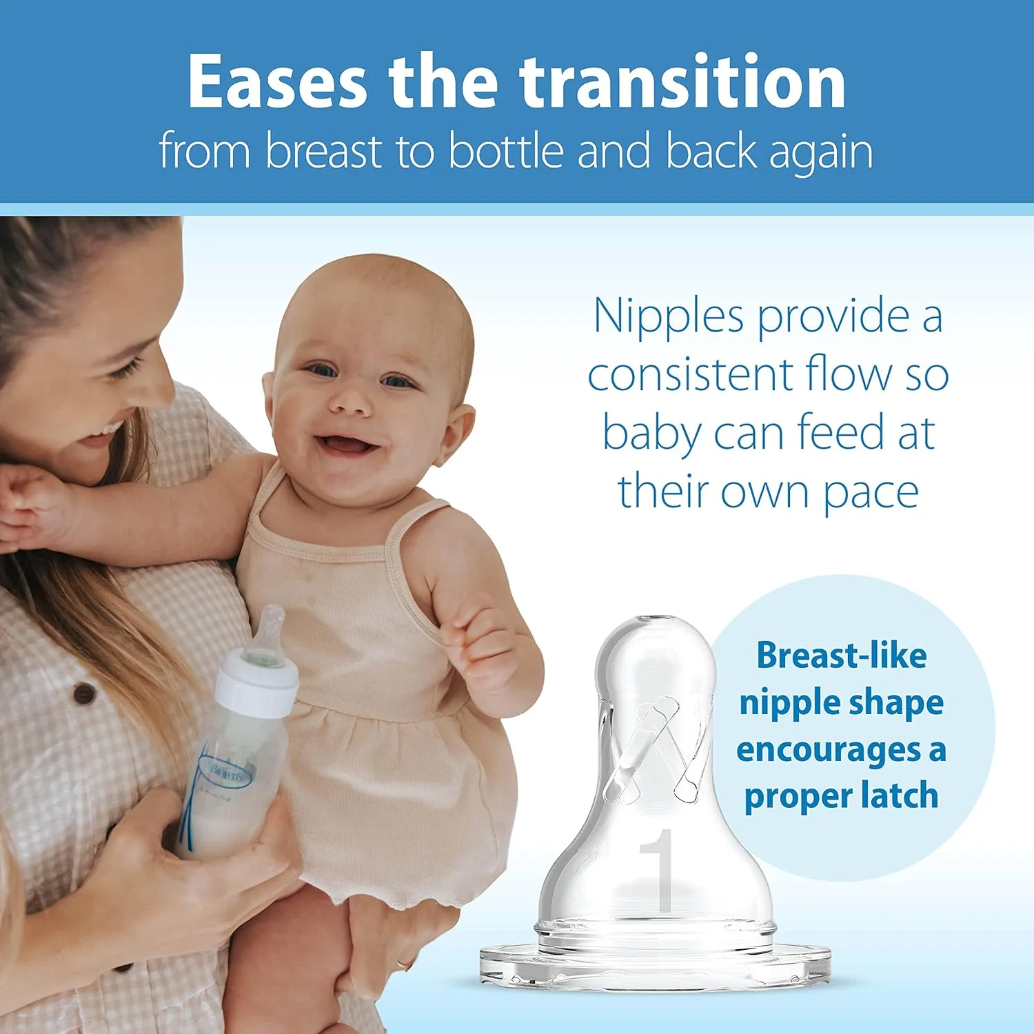 Dr. Brown's Natural Flow Anti-Colic Options  Narrow Baby Bottle, 8 oz/250 mL, with Level 1 Slow Flow Nipples, 0m , 4 Pack