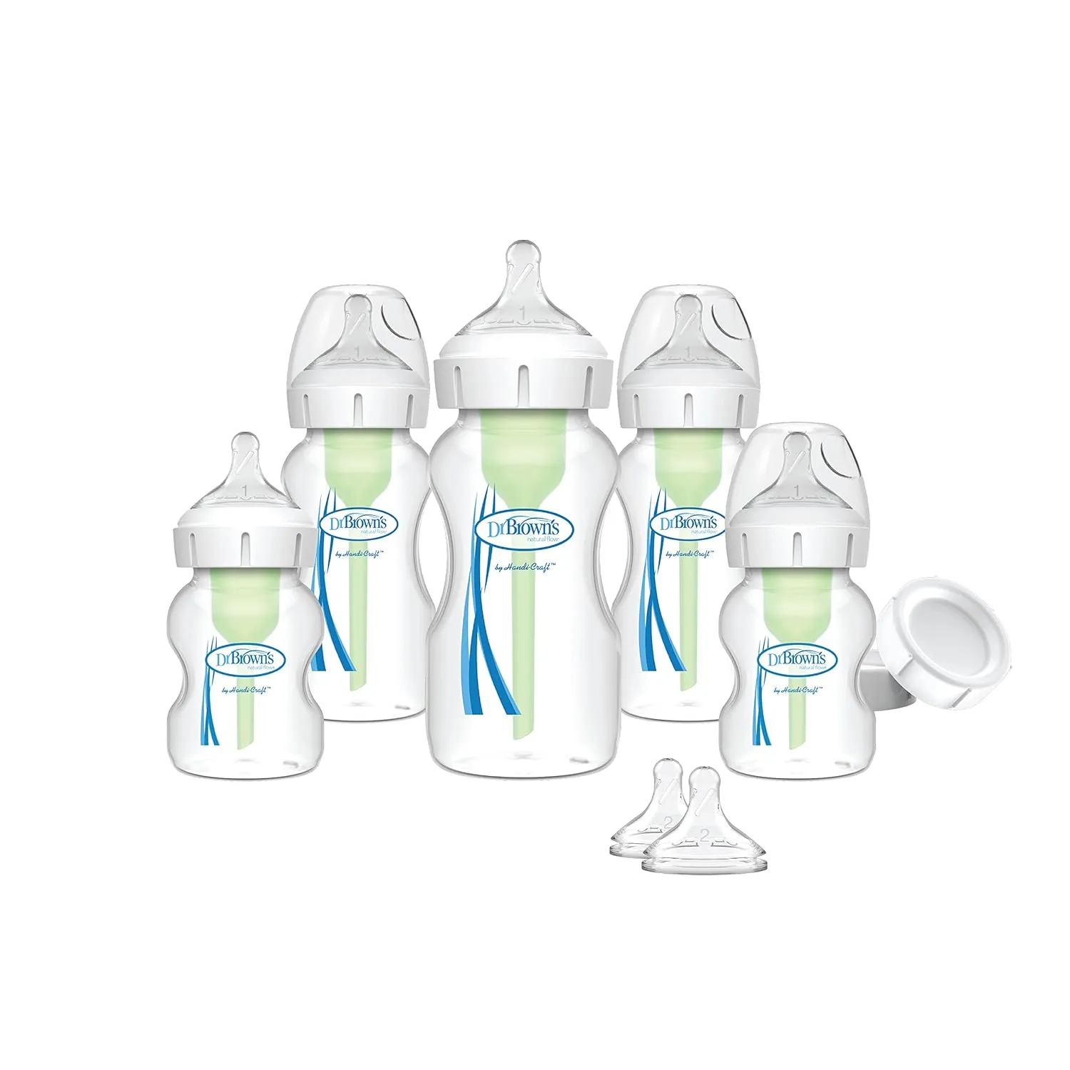 Dr. Brown's Natural Flow Anti-Colic Options  Wide-Neck Baby Bottle Newborn Feeding Set with Baby Bottle Travel Caps