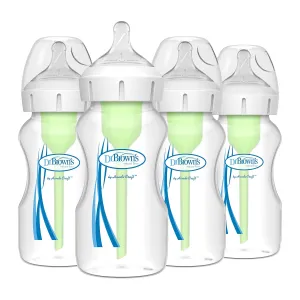 Dr. Brown's Natural Flow Anti-Colic Options  Wide-Neck Baby Bottles 9 oz/270 mL,with Level 1 Slow Flow Nipple,4 Count,0m 