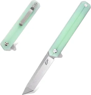 Eafengrow EF65 Flipper Folding Lock Knife Ball Bearing D2 Blade and G10 Steel Handle Pocket Assisted Multitool with Clip Everday Carry (EF65-T-jade)
