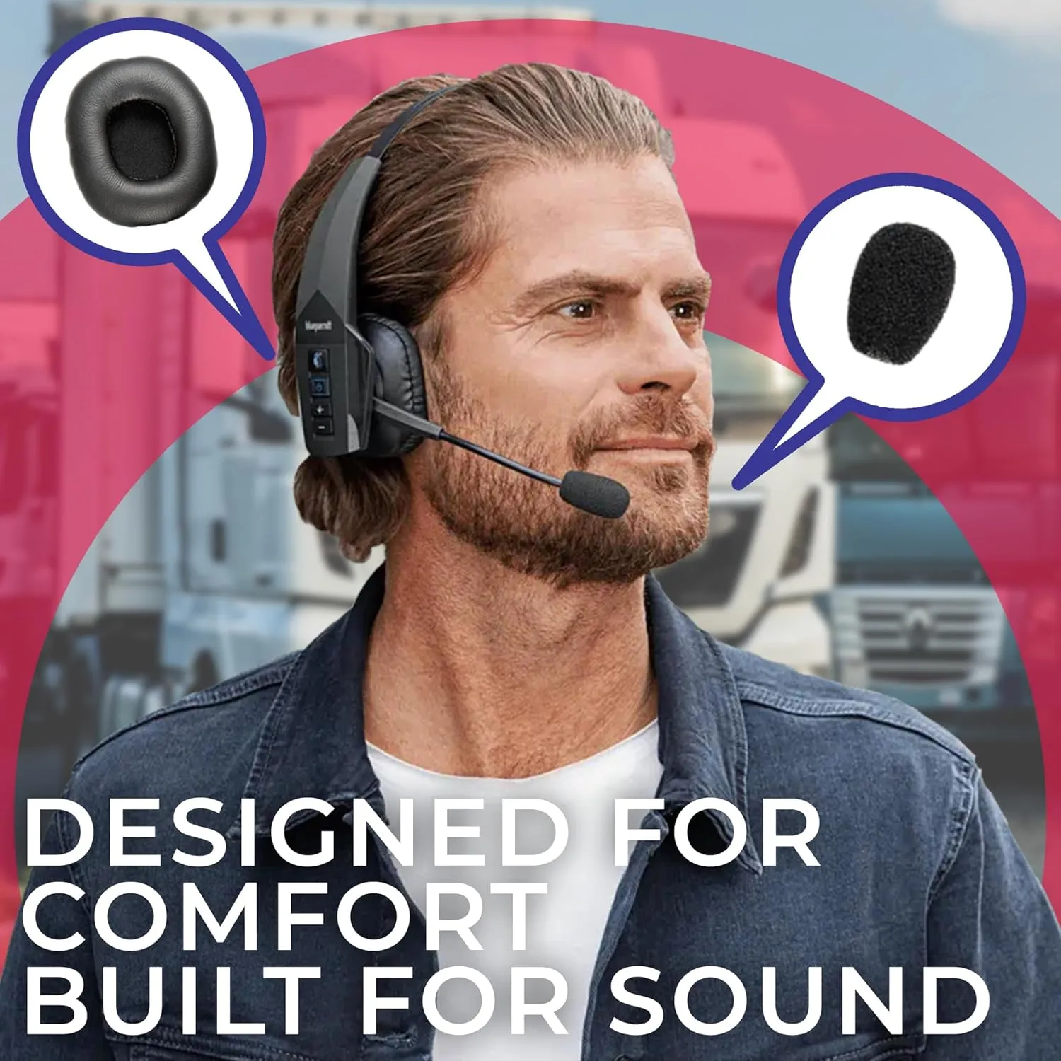 Ear Pad Cushion Kit for Blue Parrott B350-XT Bluetooth Headset, 2 Leather Cushions, 2 Foam Earpads, 4 Microphone Windscreens by Global Teck
