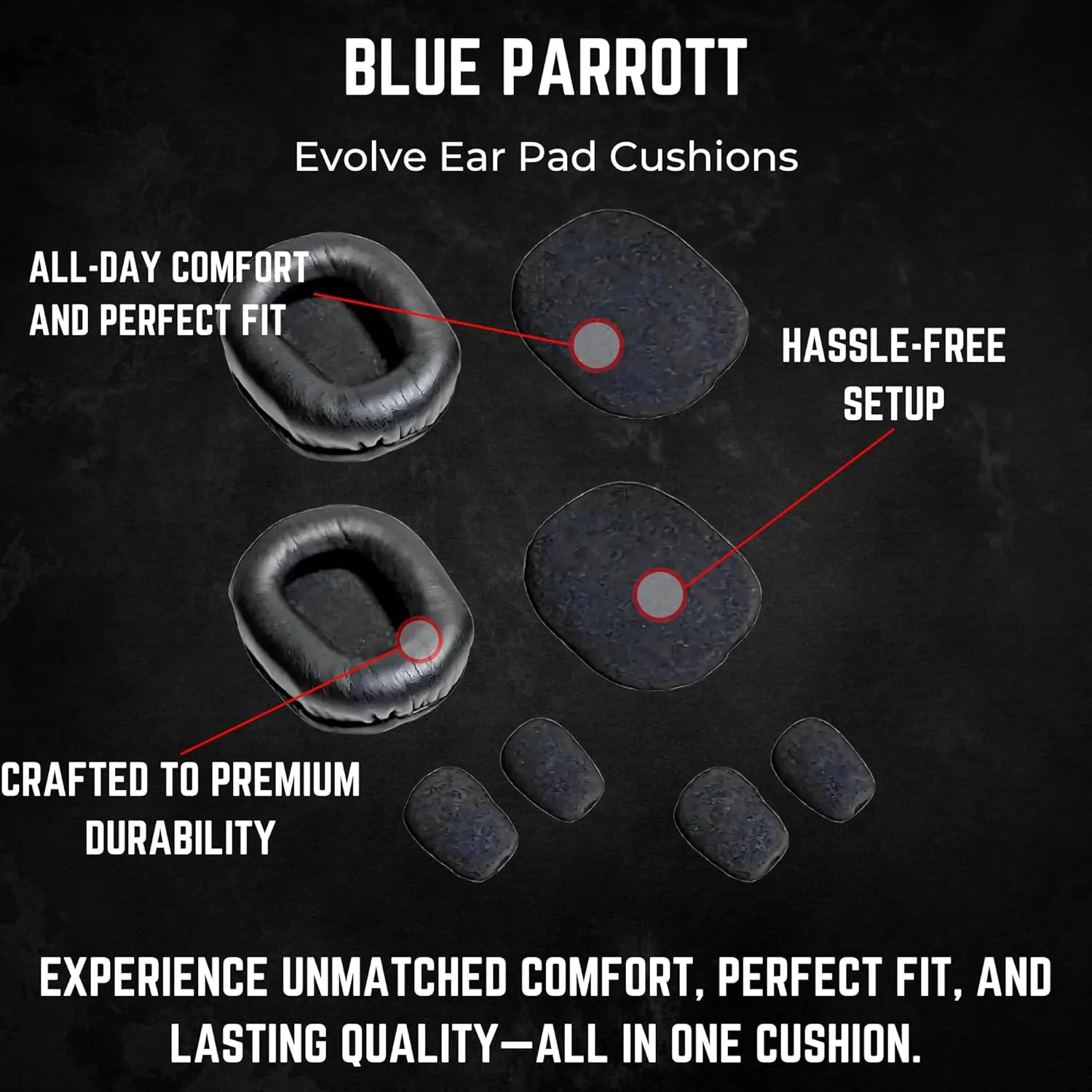 Ear Pad Cushion Kit for Blue Parrott B350-XT Bluetooth Headset, 2 Leather Cushions, 2 Foam Earpads, 4 Microphone Windscreens by Global Teck
