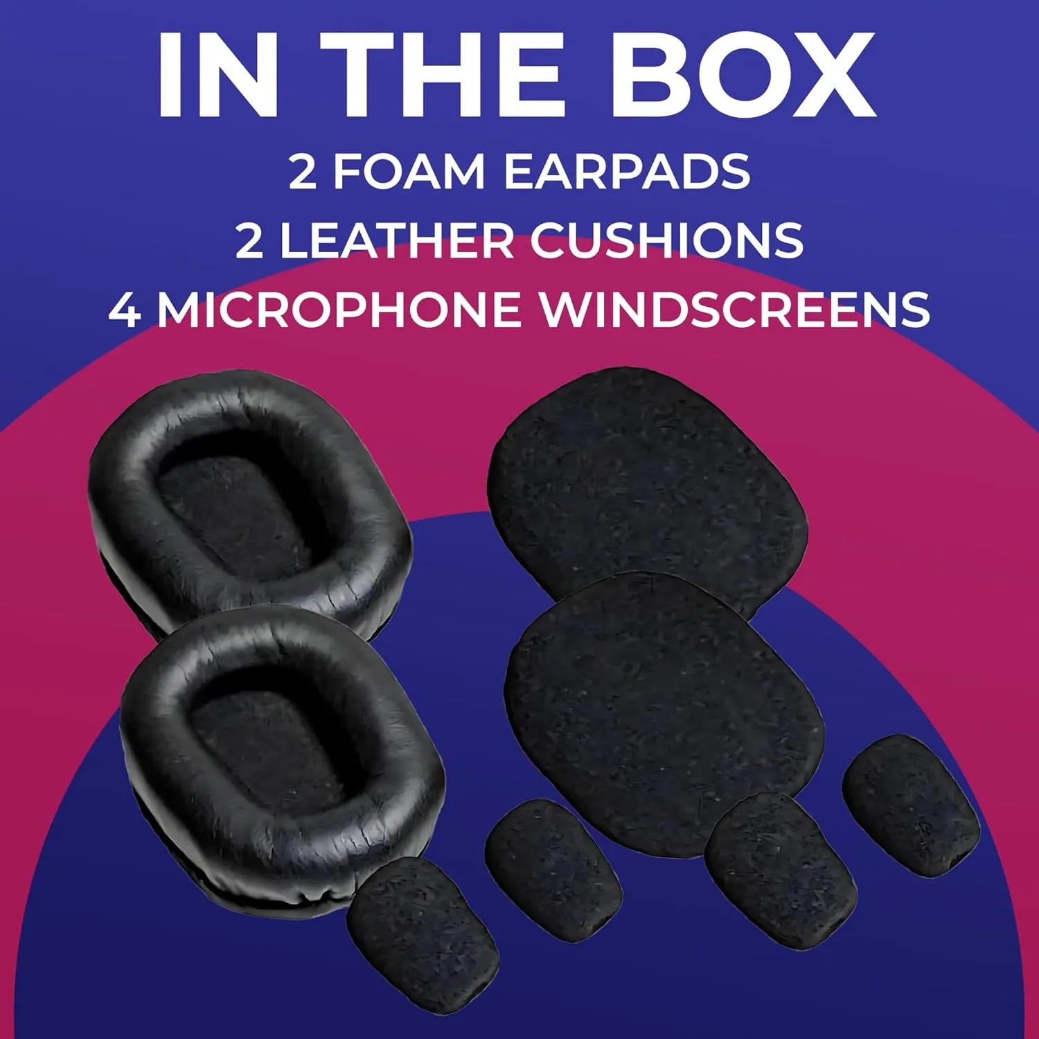 Ear Pad Cushion Kit for Blue Parrott B350-XT Bluetooth Headset, 2 Leather Cushions, 2 Foam Earpads, 4 Microphone Windscreens by Global Teck