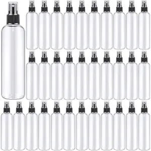 Eccliy 32 Pcs 8 oz Spray Bottles Fine Mist Cleaning Bottles Clear Empty Plastic Travel Sprayer Refillable Sprayer with Cap for Cleaning Solutions Oils Travel Perfumes(Black,Clear)