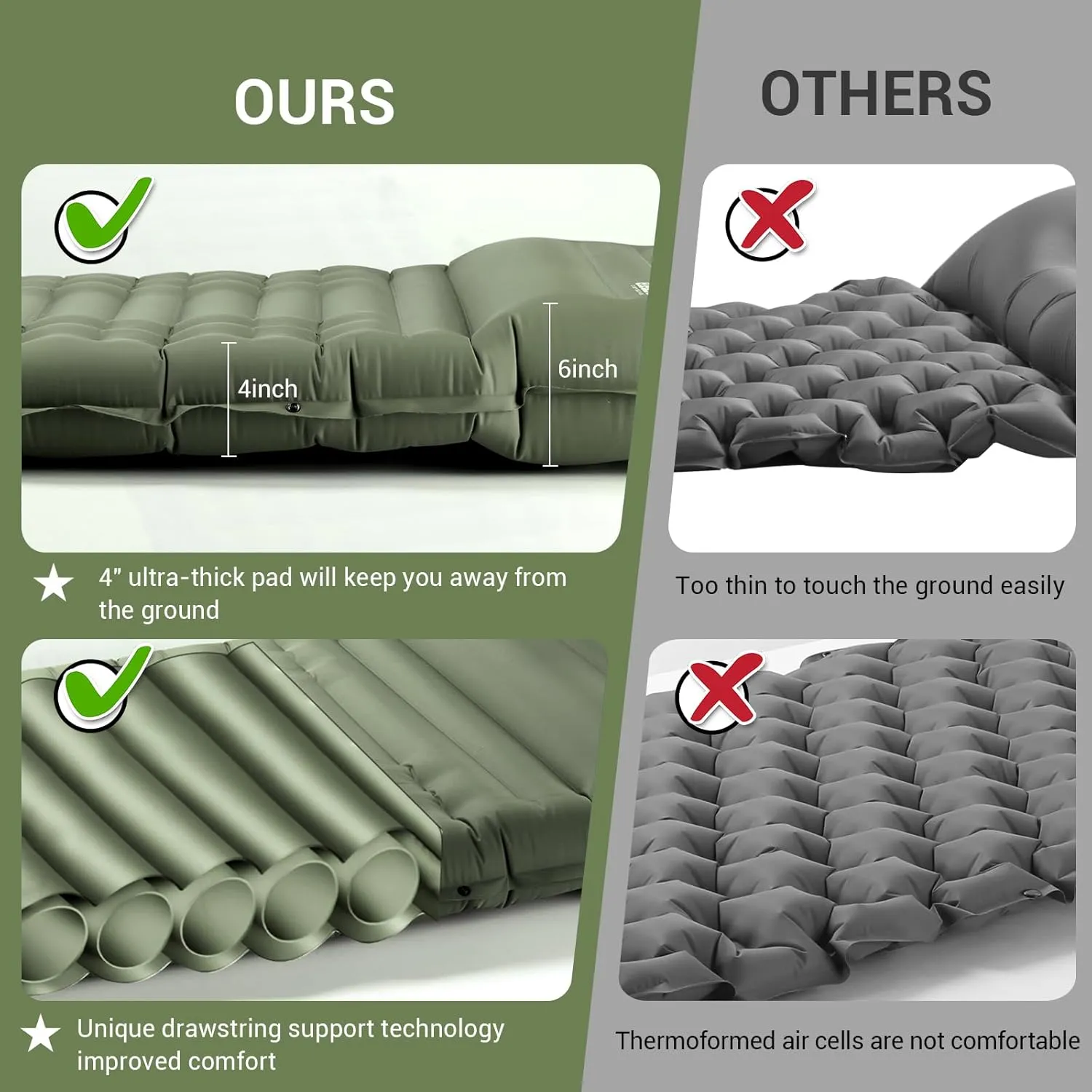 Elegear Self Inflating Sleeping Pad for Camping, 4" Ultra-Thick Camping Mattress Pad with Pillow Built-in Foot Pump, Portable Sleeping Mat for Backpacking, Hiking, Tent