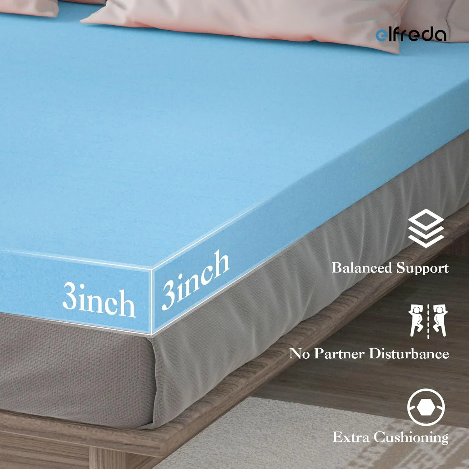 Elfreda 3 Inch Twin XL Mattress Topper Pressure-Relieving Bed Topper, Mattress Pad Twin XL in a Box