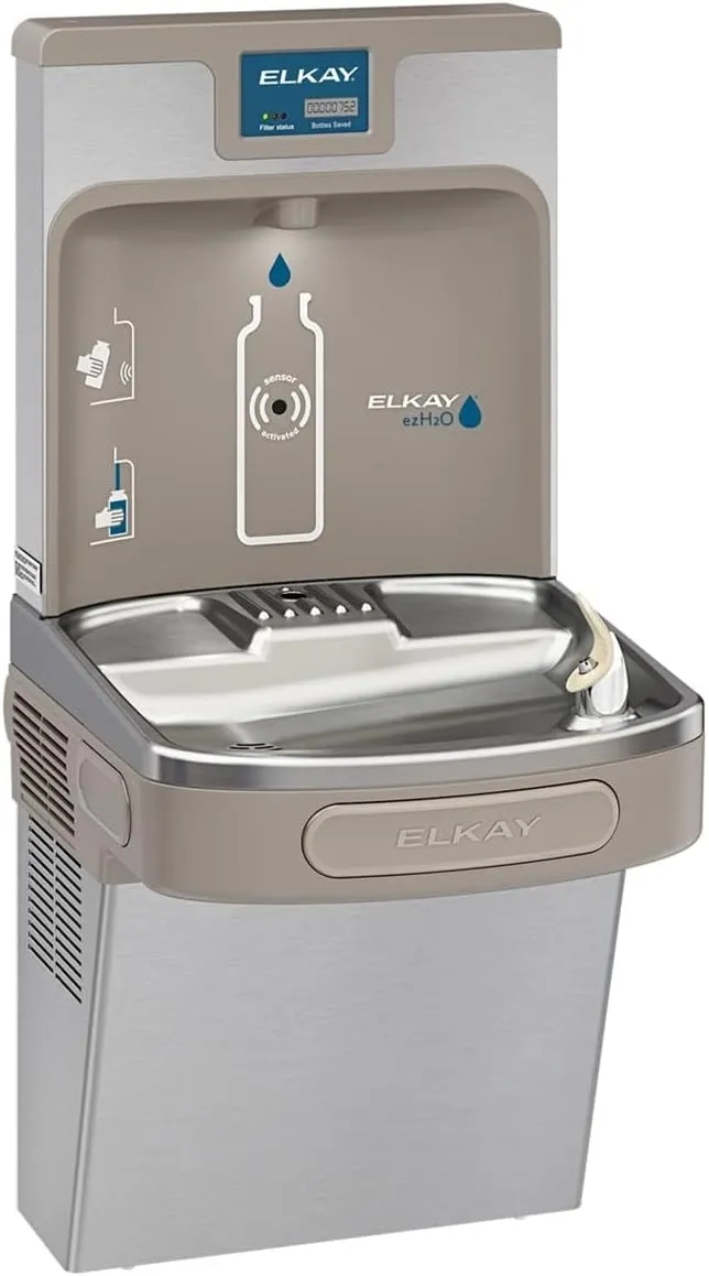 Elkay LZS8WSSK Enhanced ezH2O Bottle Filling Station & Single ADA Cooler Refrigerated Stainless High Capacity Lead Reduction Quick Filter Change