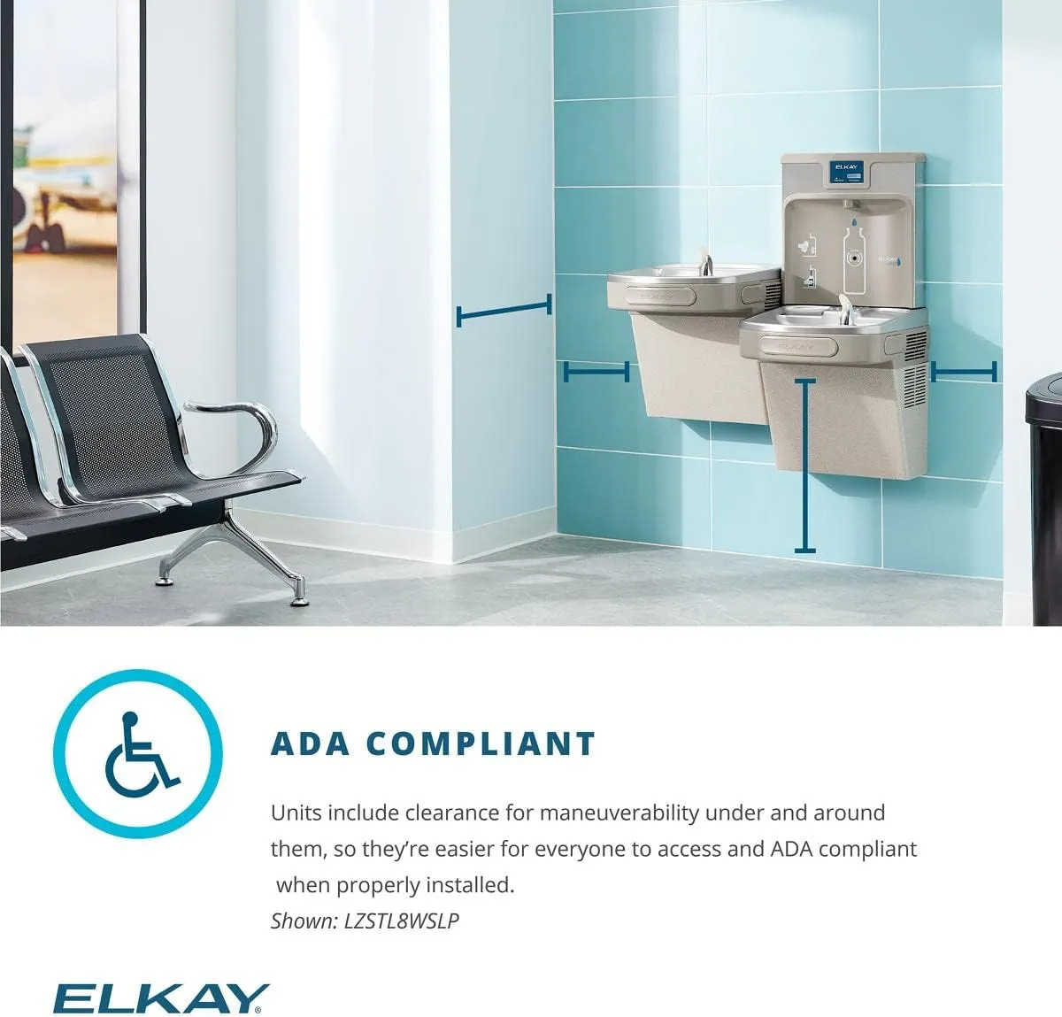 Elkay LZS8WSSK Enhanced ezH2O Bottle Filling Station & Single ADA Cooler Refrigerated Stainless High Capacity Lead Reduction Quick Filter Change