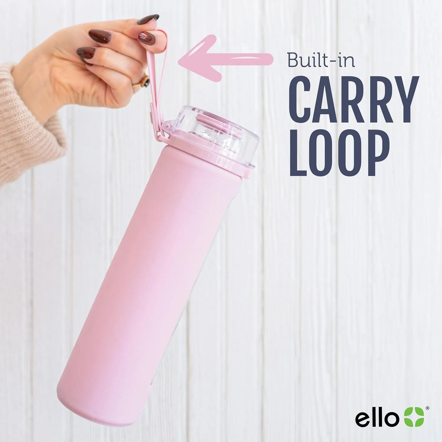 Ello Syndicate 20oz Reusable Glass Water Bottle with One-Touch Leak Proof Flip Lid and Protective Non-Slip Silicone Sleeve and Carry Loop for Coffee, Tea and Water, BPA-free Dishwasher Safe