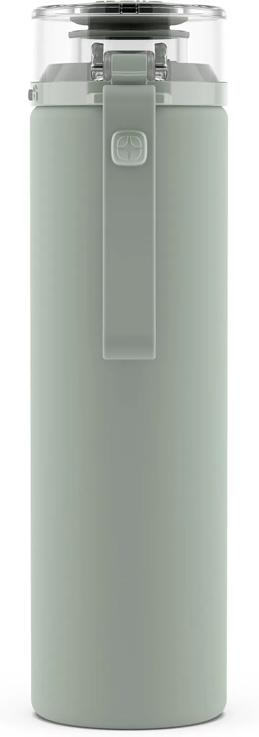 Ello Syndicate 20oz Reusable Glass Water Bottle with One-Touch Leak Proof Flip Lid and Protective Non-Slip Silicone Sleeve and Carry Loop for Coffee, Tea and Water, BPA-free Dishwasher Safe