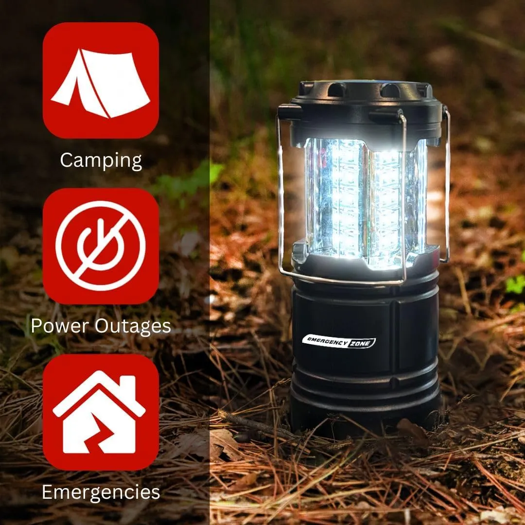 Emergency Zone Collapsible LED Lantern (4 Pack) - Black, Water-Resistant, 5" x 3" x 5", 2.5 lbs, 6 hr Battery Life