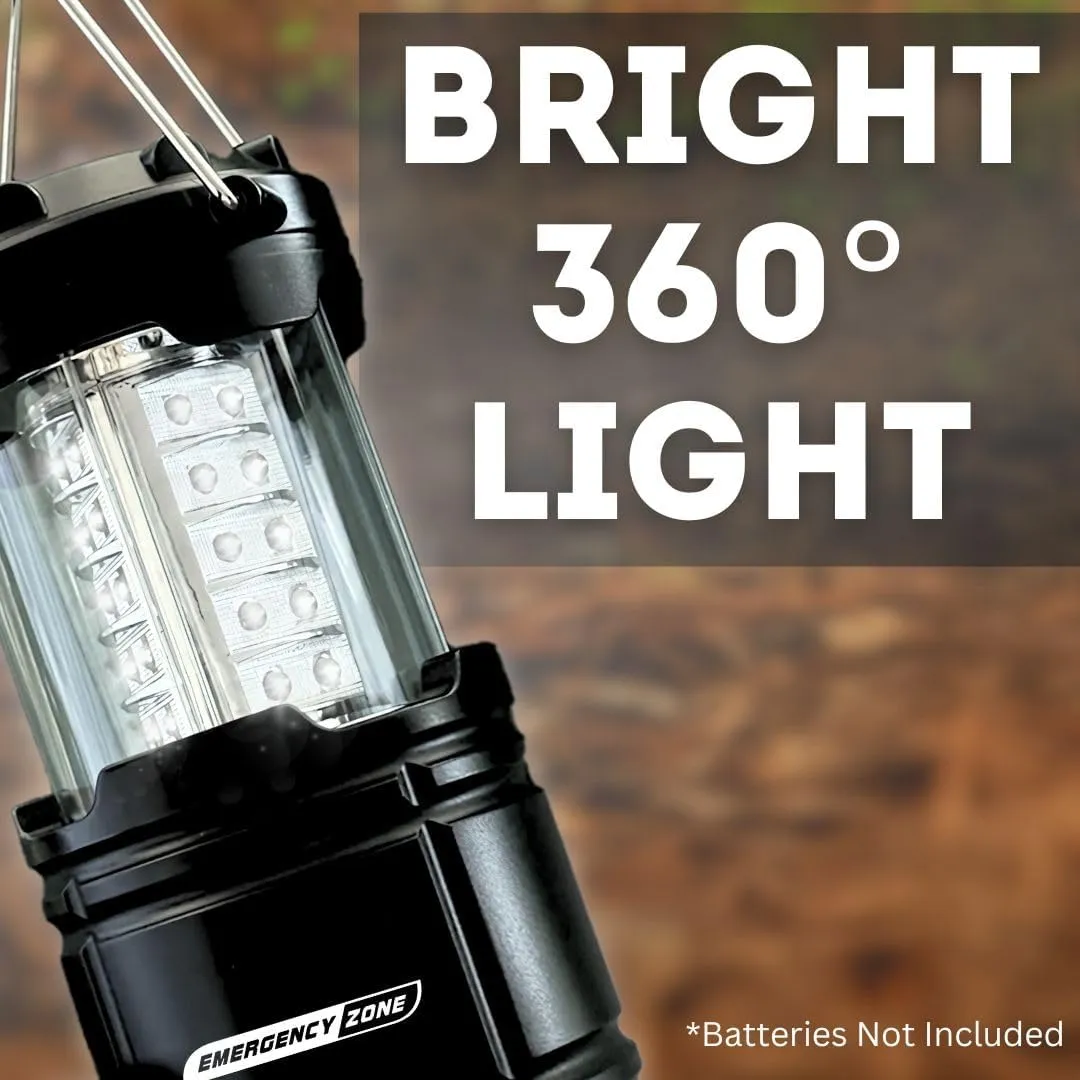 Emergency Zone Collapsible LED Lantern (4 Pack) - Black, Water-Resistant, 5" x 3" x 5", 2.5 lbs, 6 hr Battery Life