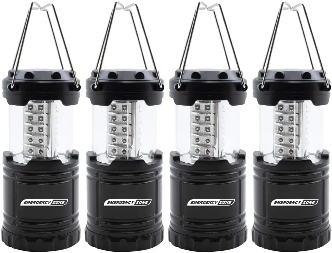 Emergency Zone Collapsible LED Lantern (4 Pack) - Black, Water-Resistant, 5" x 3" x 5", 2.5 lbs, 6 hr Battery Life