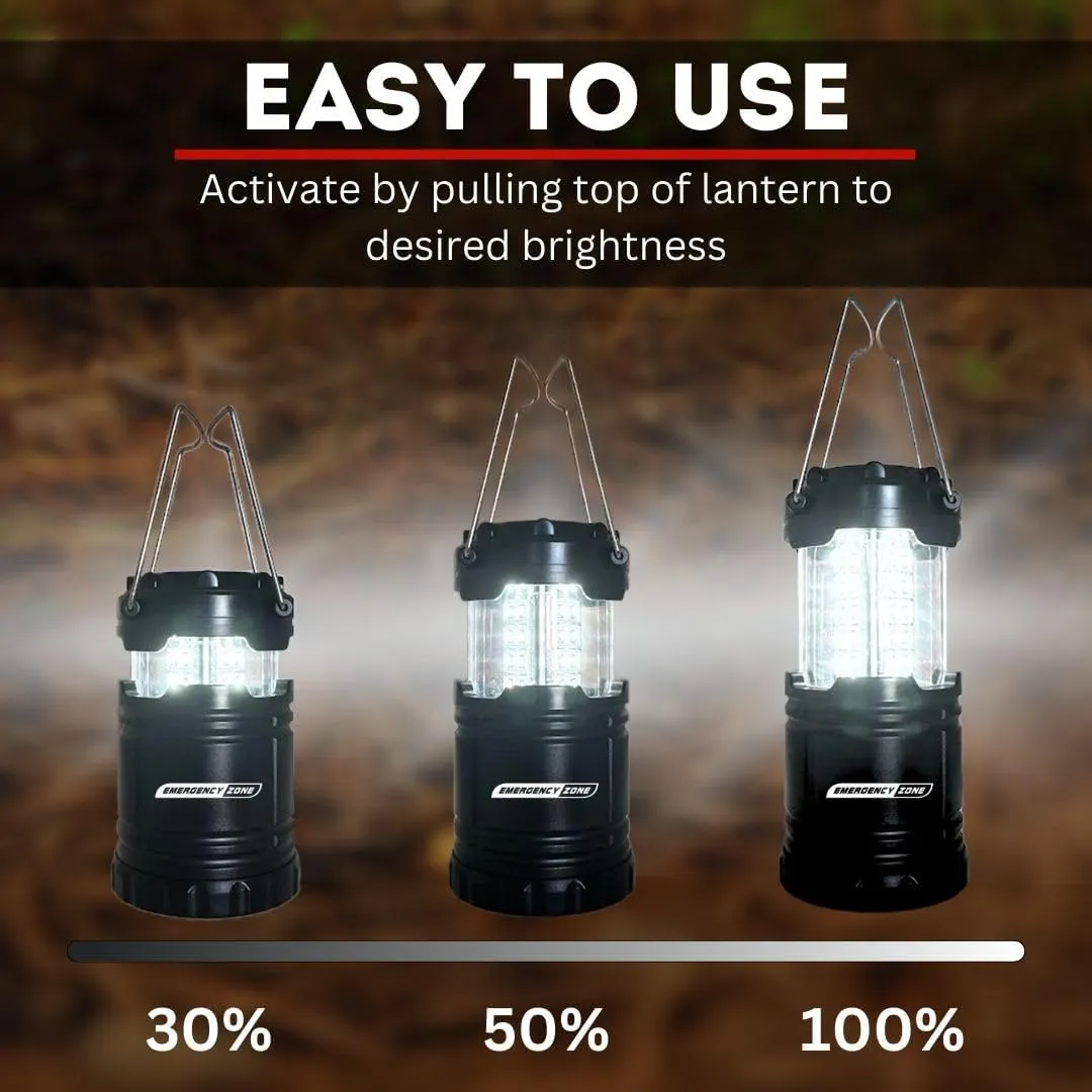 Emergency Zone Collapsible LED Lantern (4 Pack) - Black, Water-Resistant, 5" x 3" x 5", 2.5 lbs, 6 hr Battery Life
