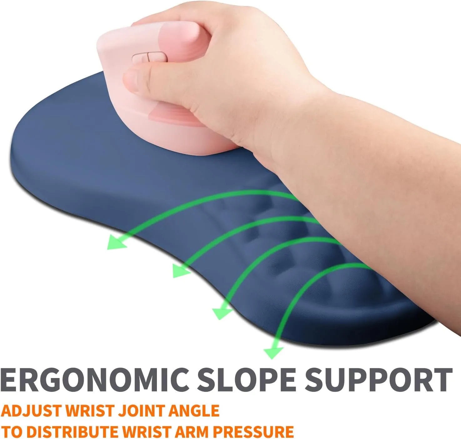 Ergonomic Joint Wrist Support Mouse Pad with Memory Foam Cushion Massage Bump, Carpal Tunnel Pain Relief Mousepad Slope Design for Wrist Rest, 11.8x7.9 in, Dark Steel Blue