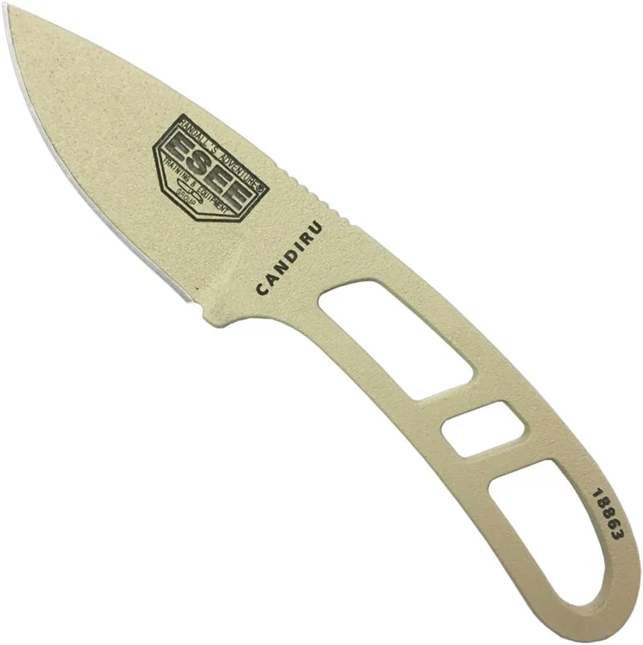 ESEE Authentic Candiru Tactical Survival Knife - Molded Sheath Belt Clip Plate (Desert Tan Blade, Black Molded Sheath)
