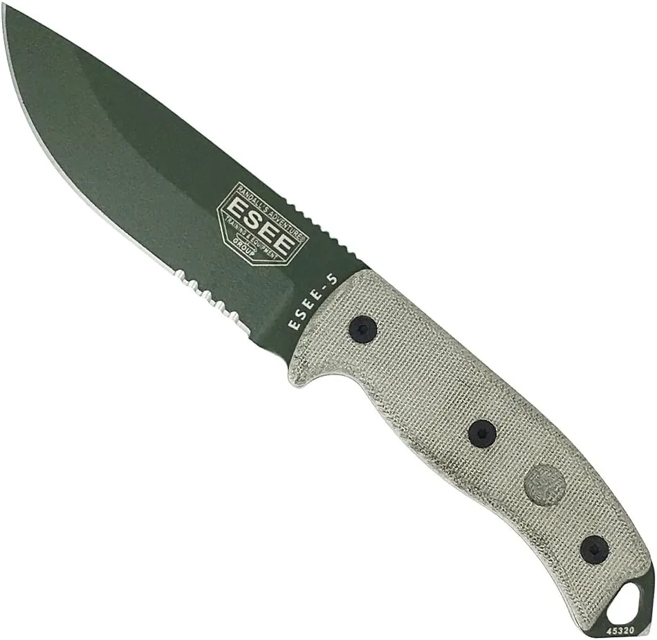 ESEE Authentic Model 5 Tactical Survival Fixed Blade Knife - Ambidextrous Kydex Sheath - SERE Team Designed (ESEE-5S-OD-E)