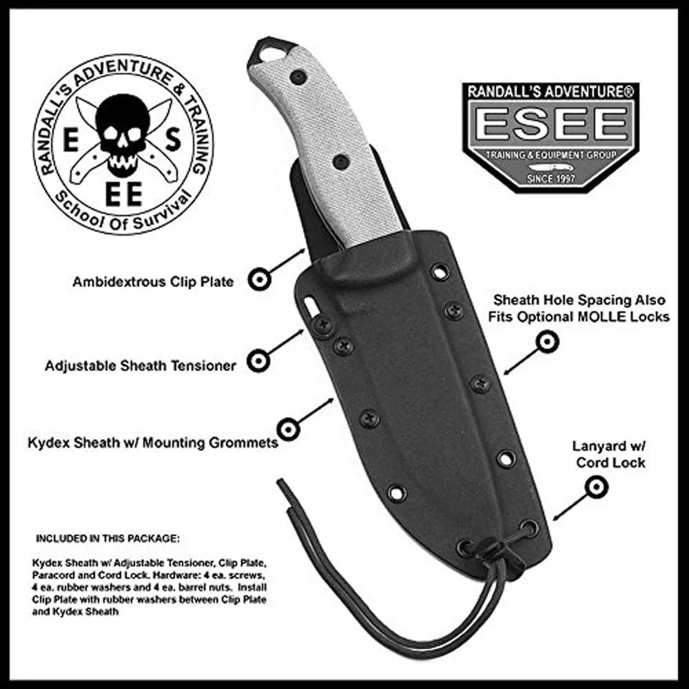 ESEE Authentic Model 5 Tactical Survival Fixed Blade Knife - Ambidextrous Kydex Sheath - SERE Team Designed (ESEE-5S-OD-E)