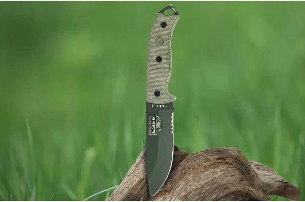 ESEE Authentic Model 5 Tactical Survival Fixed Blade Knife - Ambidextrous Kydex Sheath - SERE Team Designed (ESEE-5S-OD-E)