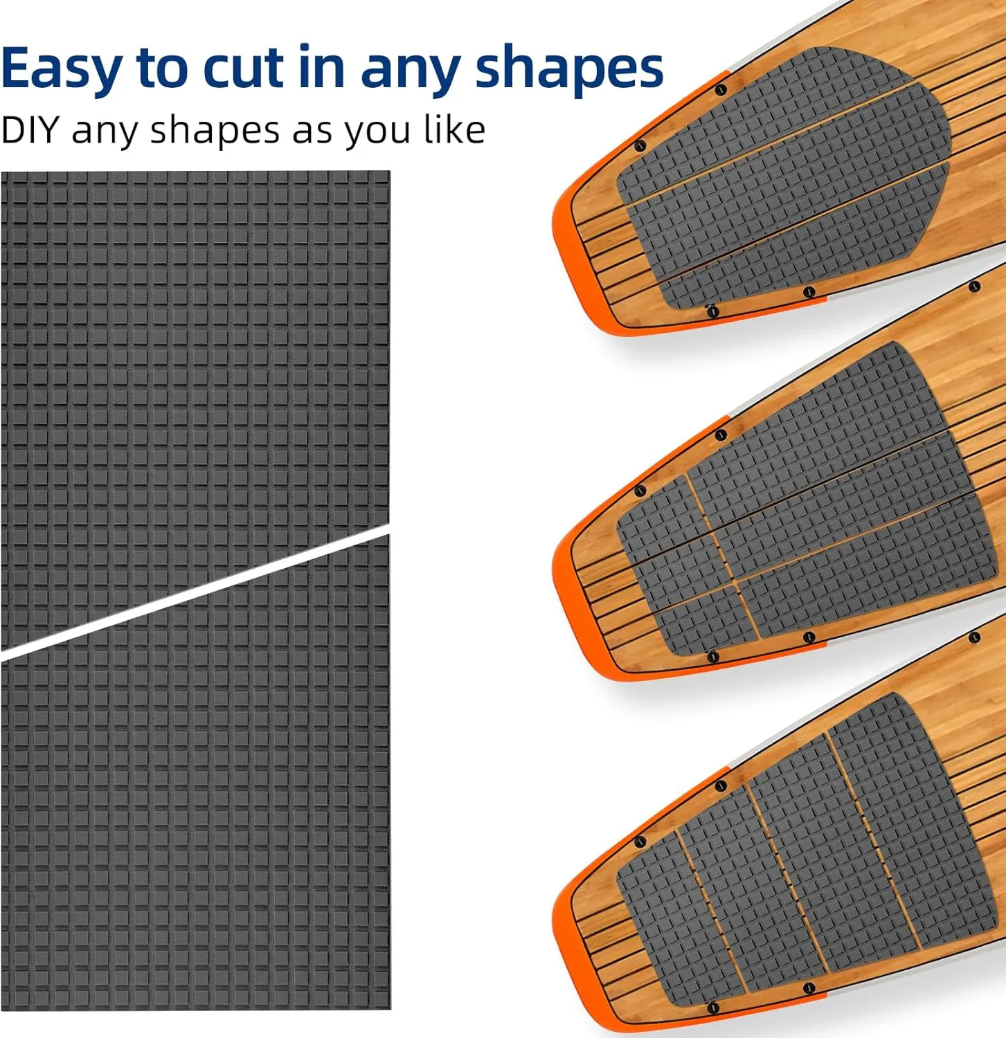 EVA Foam Boat Flooring Decking Sheet Surfboard Traction Pad Universal DIY Anti-Slip Grip Traction Mat for Kayak Yacht Fishing Boat Skateboard Skimboard Step RV Black Dark Grey