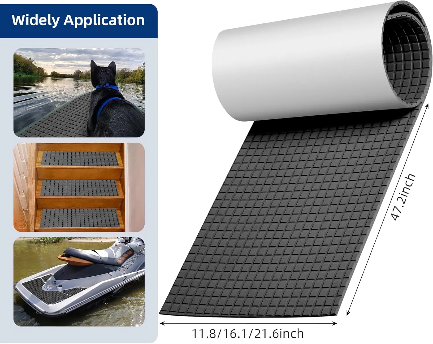 EVA Foam Boat Flooring Decking Sheet Surfboard Traction Pad Universal DIY Anti-Slip Grip Traction Mat for Kayak Yacht Fishing Boat Skateboard Skimboard Step RV Black Dark Grey