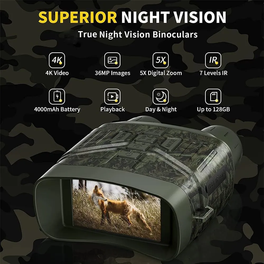 Evontura Night Vision Goggles, Evontira Ultraclear Night Vision Binoculars, 4k Night Vision Binoculars with 32G Card, 4000 mAh Large Battery