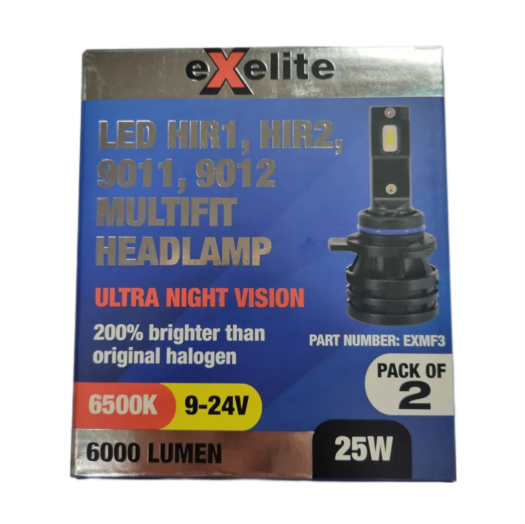 Exelite Multifit LED Headlamp Globes (HIR1, HIR2, 9011, 9012) - Pack of 2