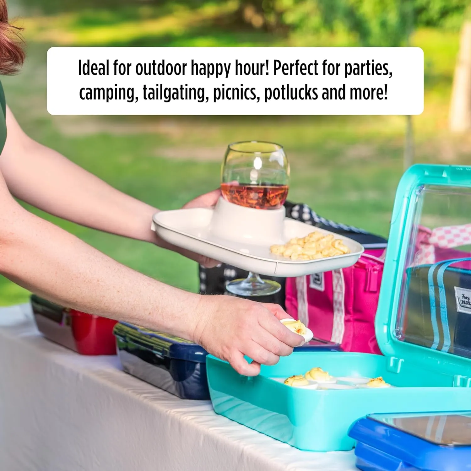 Fancy Panz Party Plates, Reusable Plates for Parties, Made in the USA Plastic Plate with Built In Cup Holder, Camping, Picnic Accessories, Pack of 4, Purple