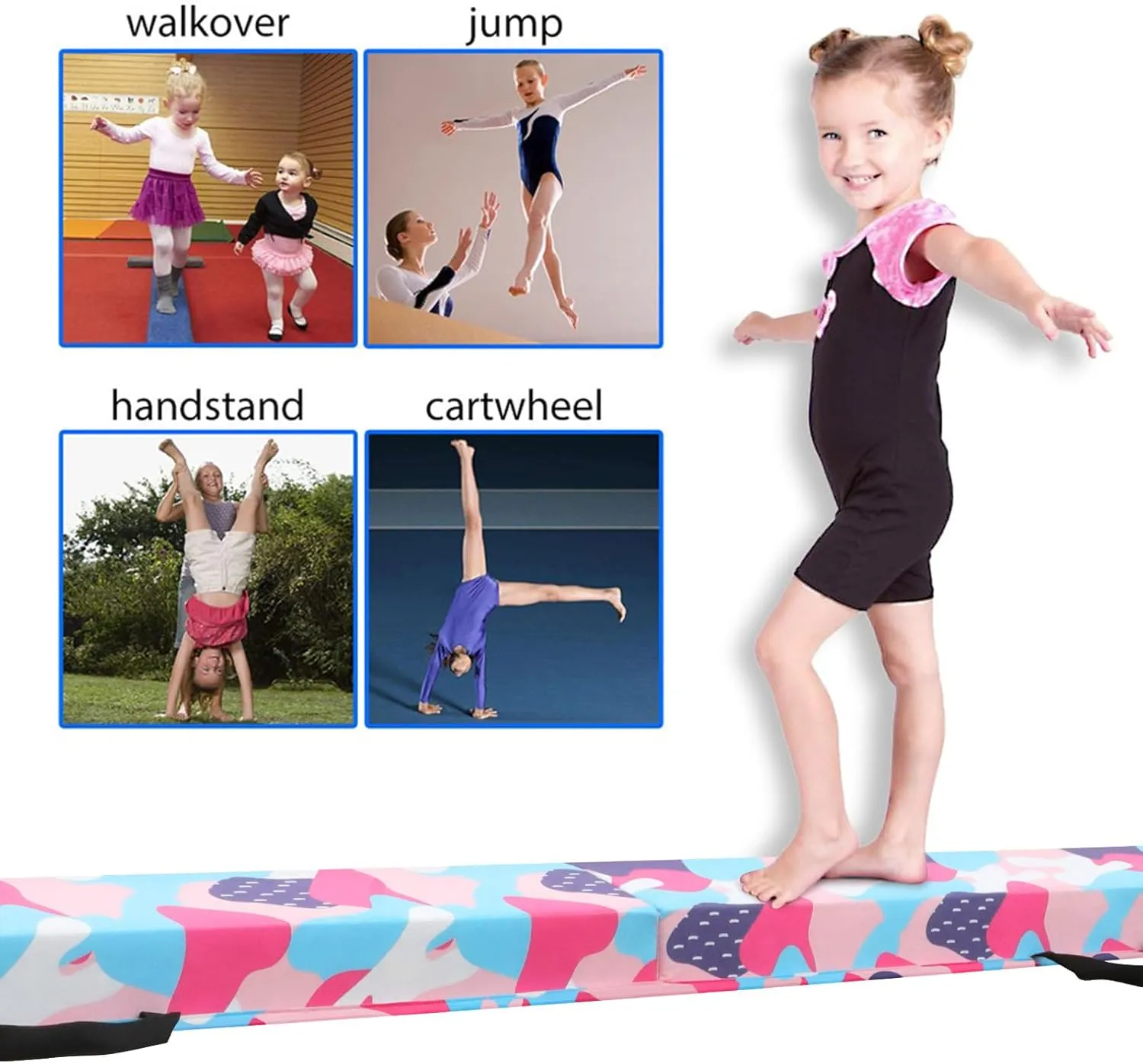FBSPORT 8ft Balance Beam: Folding Floor Gymnastics Equipment for Kids Adults,Non Slip Rubber Base, Gymnastics Beam for Training, Practice, Physical Therapy and Professional Home Training